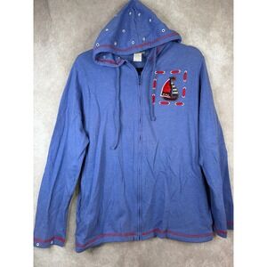 NWOT p.g.b. Zip Up Hoodie Womens Large Blue Nautical Sailboat Beaded Coastal